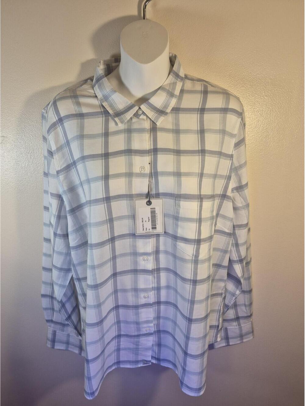 Untuckit Women's Size 16 Melini Women's Plaid Blouse, 100% cotton, Quiet luxury
